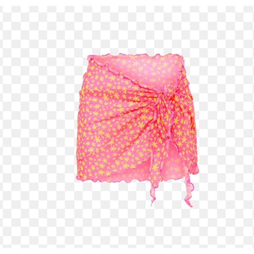 Kulani Kinis Pink Orange Floral Mesh Sarong Wrap Skirt Swim Cover Up Large